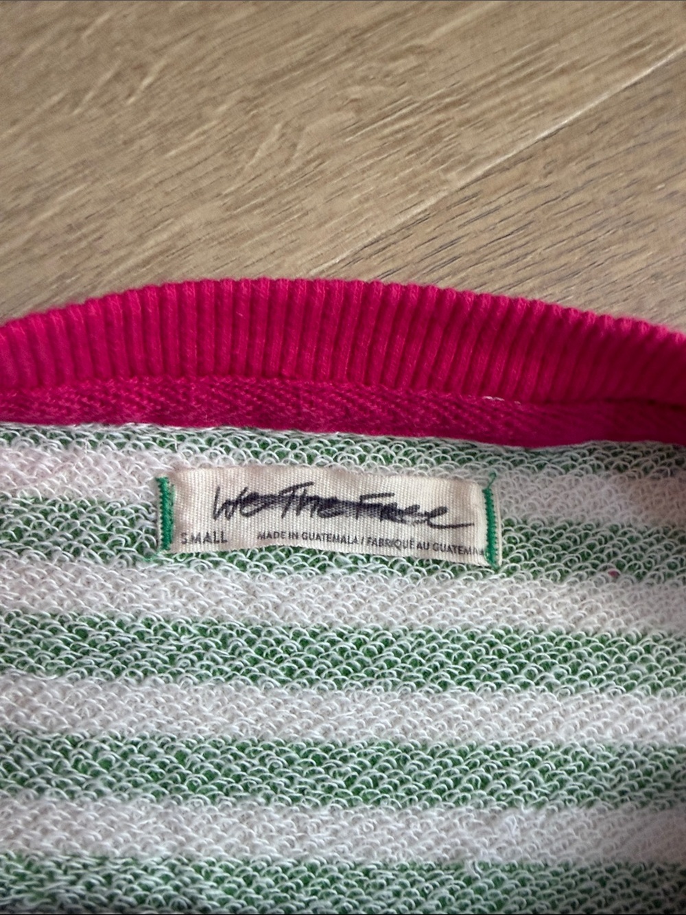 We the Free Crewneck Green & White Sweatshirt with Pink Trim - Picture 2 of 5